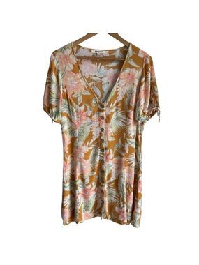 Rip Curl Tropical Button Front Dress Sz S Floral Knee Length Beachy Vacation EUC